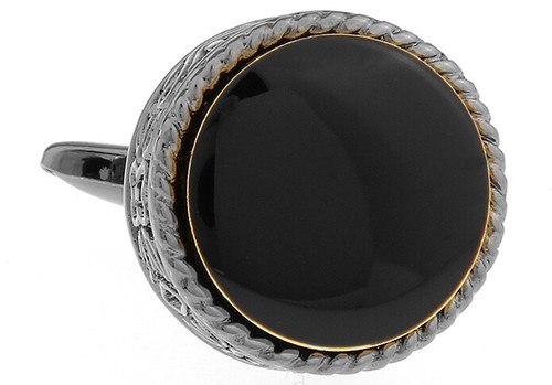 Opulente schwarze Opal Manschettenknöpfe Rotguss-Finish voll verziertes Design Goldrand - Bild 3 von 6