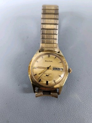 1970 Bulova Sea King Whale Day Date  Heavy Gold Plate 17J Swiss Watch As Is 
