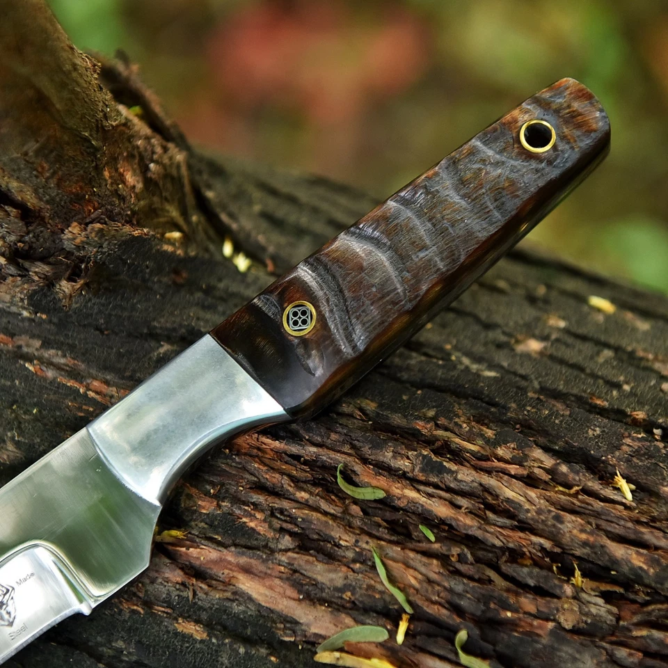 Cuchillo EDC hecho a mano D2 personalizado cuerno de oveja caza desollador camping deporte con funda Foto 4 de 4