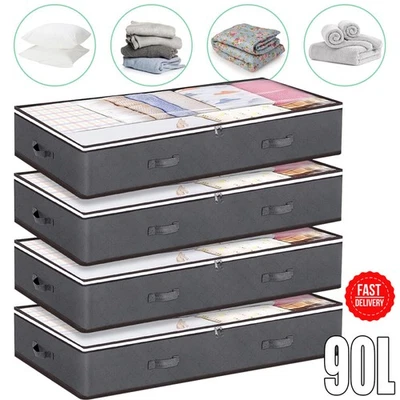 4er-set groß Unterbett Kommode Aufbewahrungsbox für Bettwäsche Kleidung Kissen - Bild 1 von 4