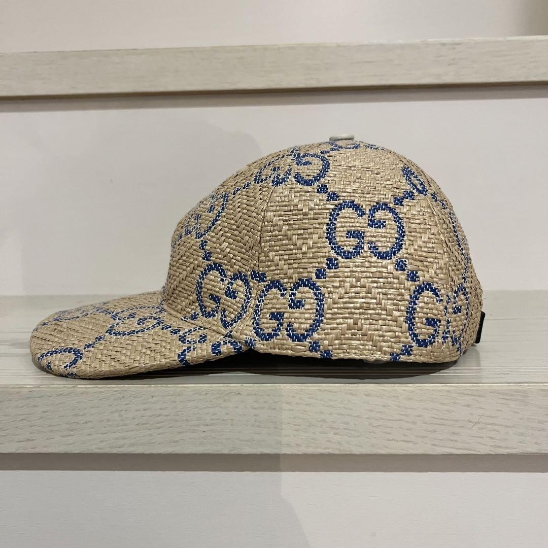 レア　GUCCI ラフィア　キャップ Gucci Raffia Leather Baseball Cap Blue | Used, Excellent