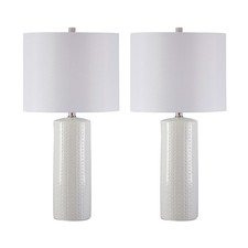 Table Lamp Ceramic Textured 25 White 2 Count L177904 Signature Design Ashley