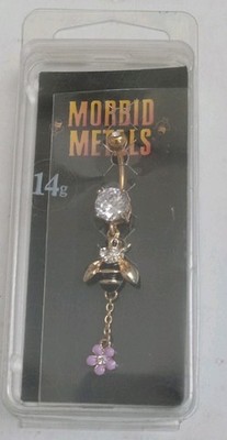 Morbid Metals 14g Navel Piercing, Gold Tone Moon With Multicolored Gems NWT