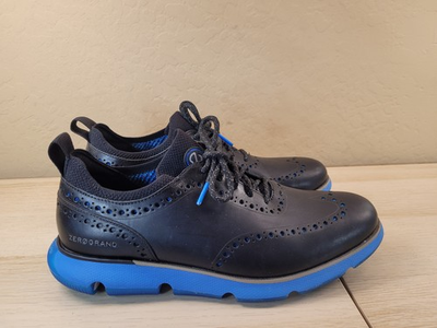 #ad Cole Haan 4.Zerogrand Oxford Shoes C31890 Black Electric Blue RARE Mens 9.5M $99.99