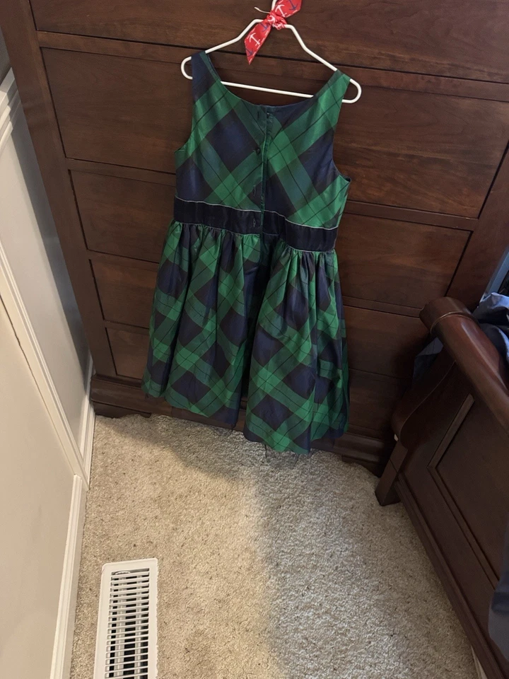 Vestido a Cuadros Janie And Jack Verde Azul Vacaciones. Talla 7 Foto 3 de 4