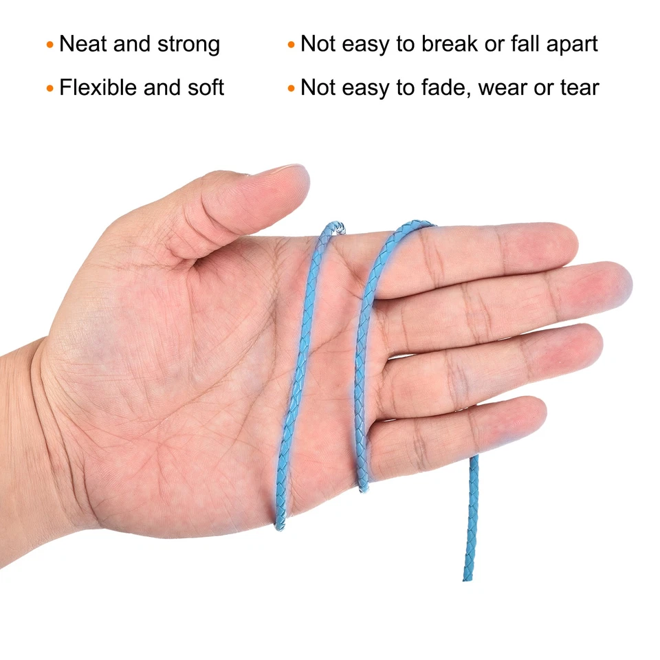 Плетеный кожаный шнур 3 мм x 5 м круглый из искусственной кожи Bolo струны синий - Изображение 4 из 4