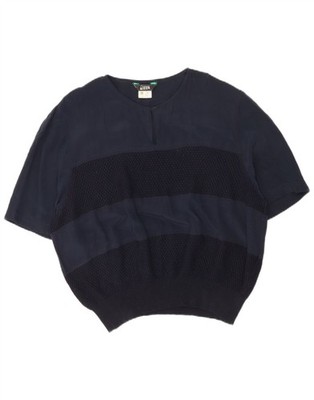 Donna Mizar Womens Blouse Top IT 50 XL Navy Blue Silk VF23