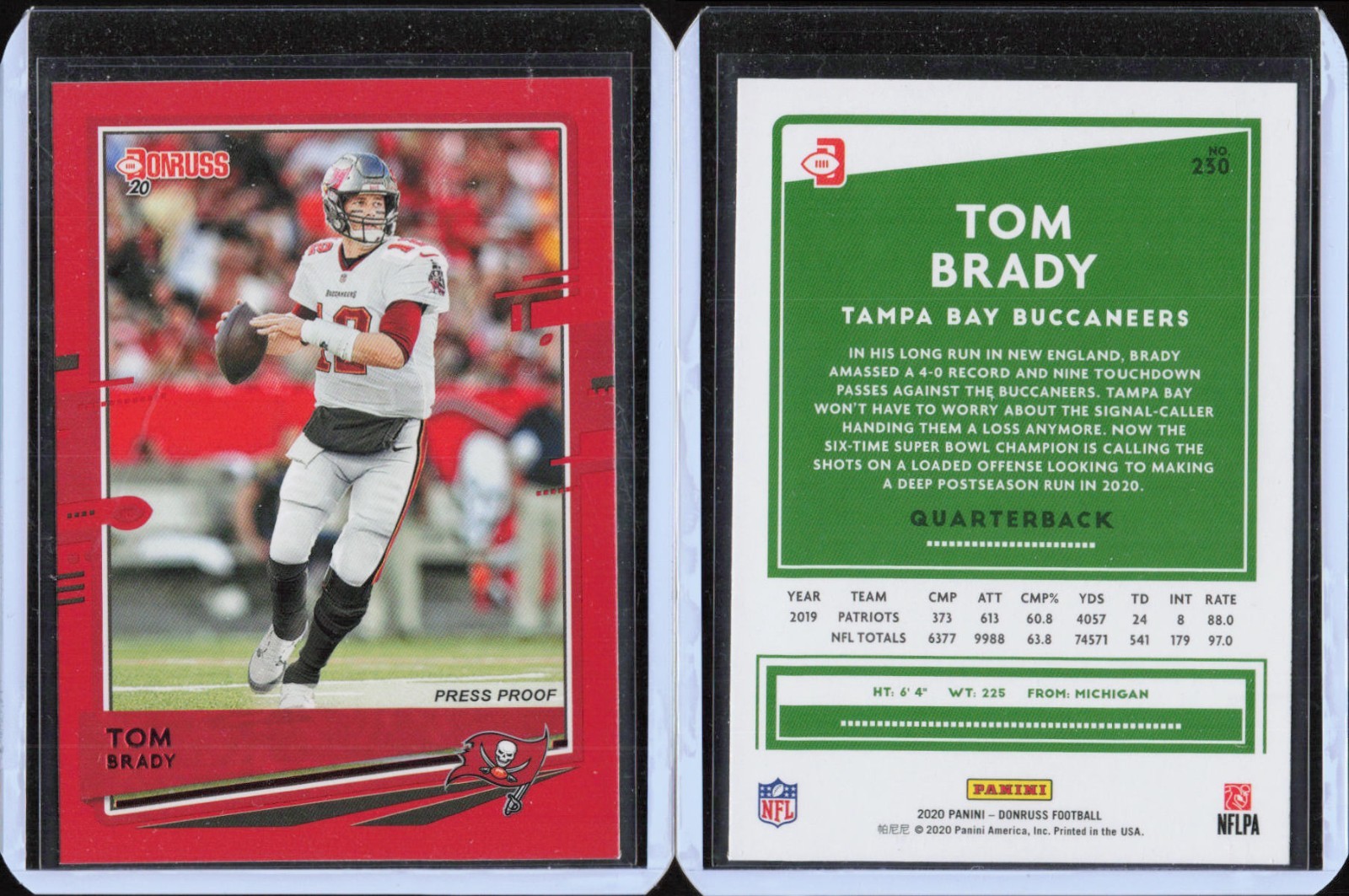 2020 Donruss Press Proof Red Variation #230B Tom Brady Tampa Bay Buccaneers