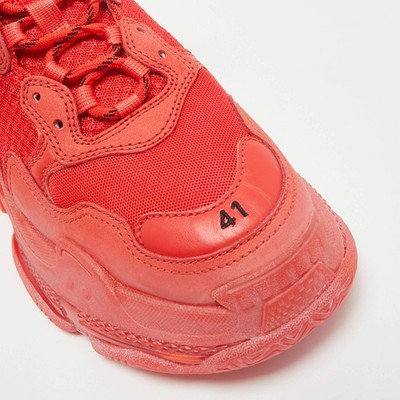Balenciaga Triple S Clear Sole Size 41 Red Leather and Mesh Low
