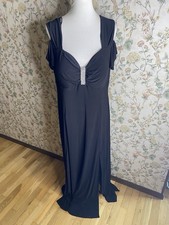 R M Richards Womens Dress 16W Black Gown Rhinestone Bodice Side Slit