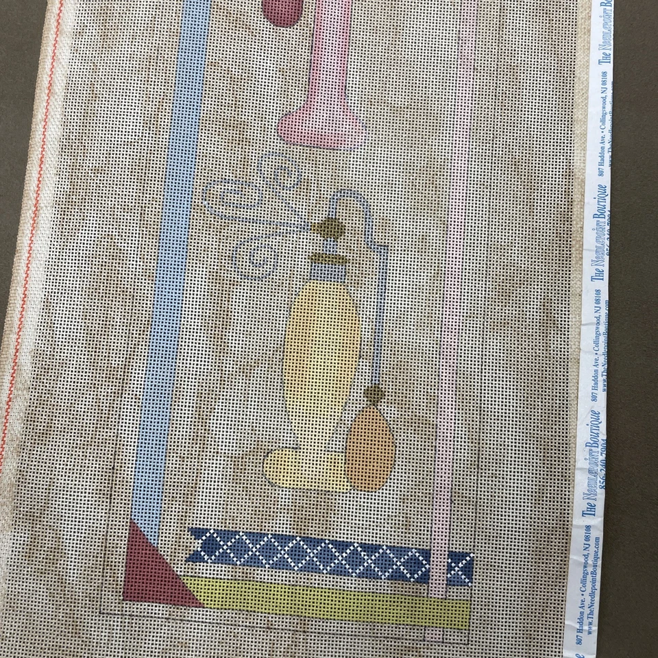 Sew Much Fun Handpainted Needlepoint Canvas Perfume Bottles 18x15 - Image 2 of 4