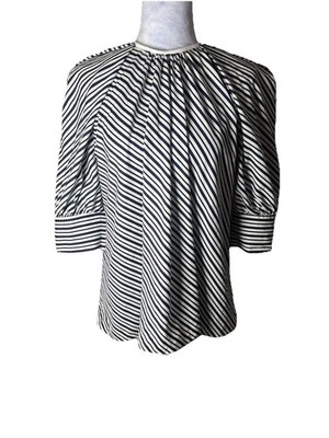 Tish Cox Black And White Stripped Top  With 3/4 Arm Band Sleeves Sz M