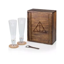 Harry Potter Deathly Hallows Drinking Glasses Gift Set Acacia Wood New in Box