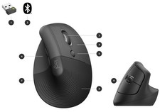Logitech Lift Vertical Ergonomic Wireless Mouse Black Right-Handed 6 Buttons