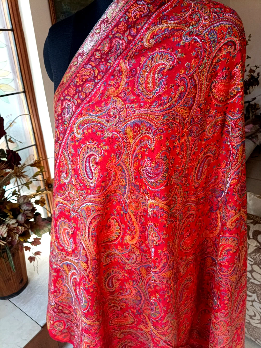 Large Red Handmade Kani WEDDING Shawl wZari work Silk Blend Pashmina Paisley