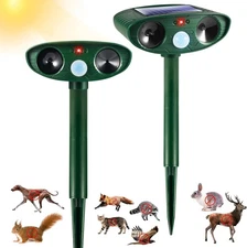 2 Pcs Solar Ultrasonic Animal Repeller Outdoor Deer Cat Dog Squirrel Yard