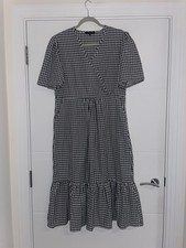 Cameo Rose Black White Gingham Checked Smock Midi Dress Plus Size 16 Casual Styl
