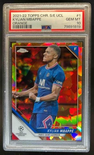 2021 Topps Chrome Sapphire UEFA Kylian Mbappe Refractor Orange #/50 PSG PSA 10