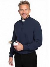 Men's Clergy Tab Collar Polo Shirt Long Sleeve Pastor Minister Preacher Shirt...