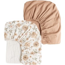 Muslin Crib Sheets 2 PCS 100 Cotton Standard Mattress 28x52 Toffee Flourish