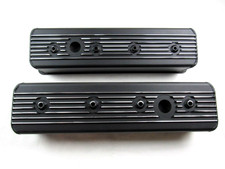87-up Chevy 350 Alum. Center Bolt Finned Valve Cover Set Black Coat E41312bc