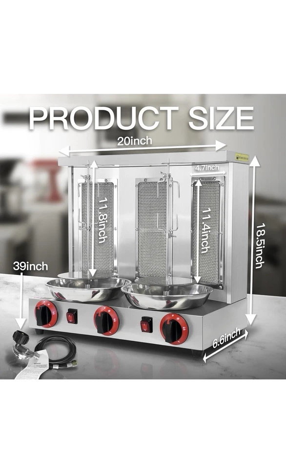 3burner Shawarma Grill Machine Gas Vertical Rotisserie Chicken Machine 30 LB Cap - Image 2 of 4