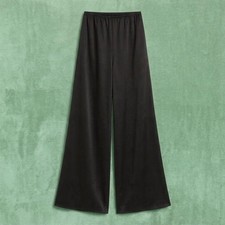 Faithfull The Brand Womens Black Satin Wide Leg Pull On Trousers Size S Small