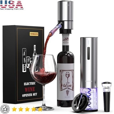 Electric Wine Opener Set W/ Automatic Aerator & Vacuum Stopper Gift Wine Lovers