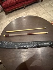 Vintage Two-Piece Billiard/Pool Cue Wood w/ Spiral Burgundy White Wrap Case