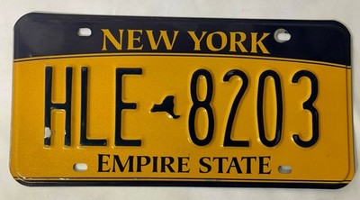 New York License Plate - Empire State, Blue & Gold - HLE8203 - Fair Cond.