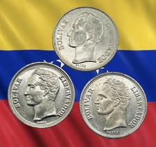 Lot of 3 Venezuela 1 Bolivar Coins - 1977, 1989 & 1990 - Combined Ship