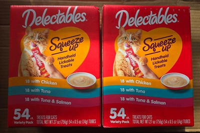 #ad 2x Delectables Squeeze Up Handheld Lickable Cat Treats Variety 54 count $48.00