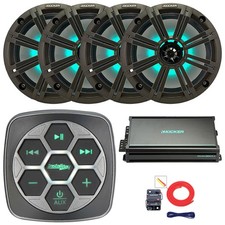 Metra Boat Controller, 4x 8" 300W Speakers, Charcoal Grille, 4CH Amplifier, Kit