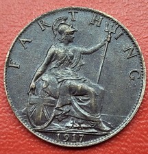 1917 George V Farthing In High Grade Condition. Lovely Example For Its Age. #160