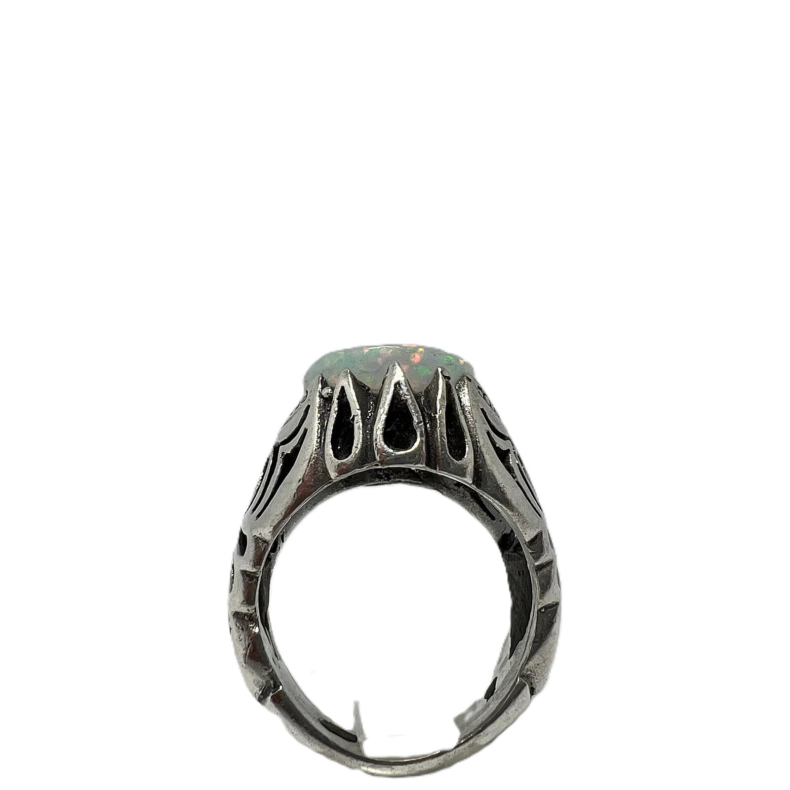 Solid 925 Silver Mens Ring with Large Natural Opa… - image 4
