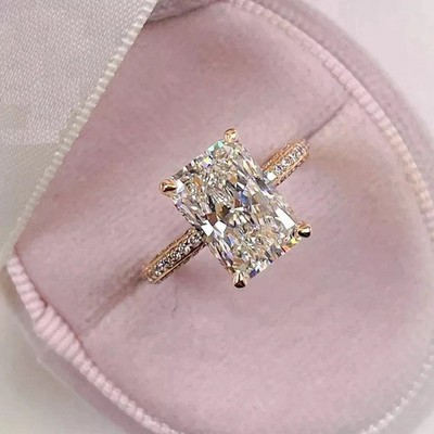 2.50CT Radiant-Cut Lab Created Solitaire Engagement Ring 14K Yellow Gold Plated