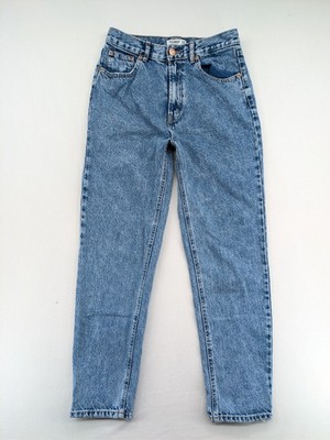 Pull&Bear Damen Mom Jeans Gr 38 Blau Acid Wash High Waist Tapered Denim