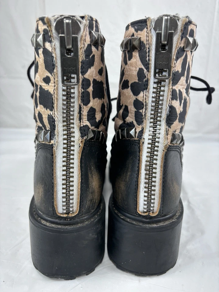 Steve Madden Trade Botas de Combate Tachonadas Estampado Leopardo Zapatos Talla 7 M Foto 2 de 4
