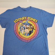 Looney Tunes Character Circle Graphic T-Shirt Blue Mens Med Bugs Bunny Taz Retro