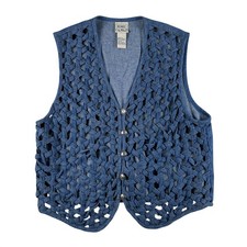Vintage Koret City Blues Vest Womens Medium Denim Lattice Open Weave Boho Button