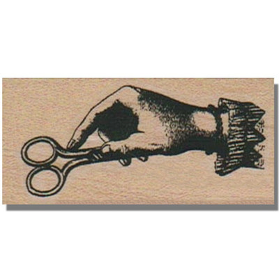 Rubber Stamp, Vintage Hand Holding Scissors, Art Media Antique Sew Victorian wm