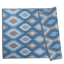 DII Reversible Indoor/Outdoor Blue Ikat Woven Rug, 4' x 6' Brand New in Box