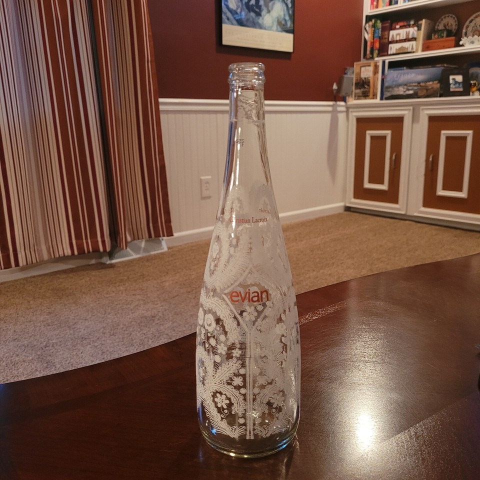2008 Christian Lacroix Evian Glass Water Bottle Lace Flowers Limited