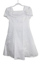 White Satin Flower Girl Dress With Bow Back Rosette Details Size 12