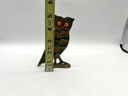 Vintage Two Sided Enamel and Brass Owl 4 7/8” Tall - Picture 8 of 9