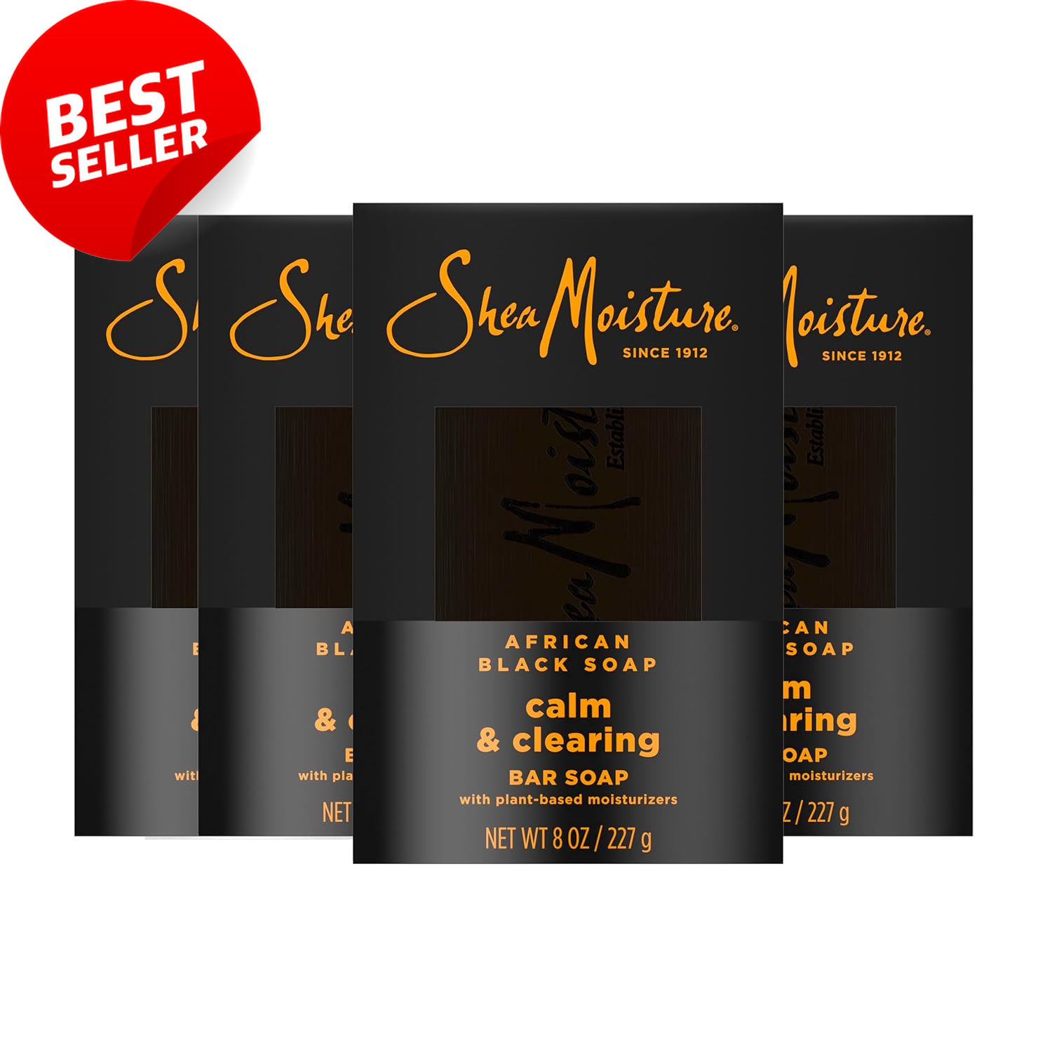 African Black Soap Bar 4-Pack 8oz Soothes & Clarifies Skin with Shea Moisture