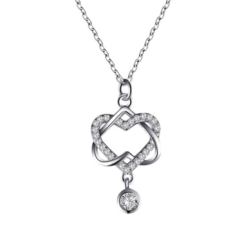 Collana donna ciondolo doppio cuore forma zirconi cristallo bigiotteria moda ∷ - Foto 5 di 6