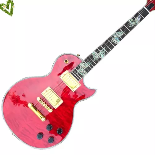 Custom LP Red Big Flower Electric Guitar Mahogany Body Gold Parts Hot Selling