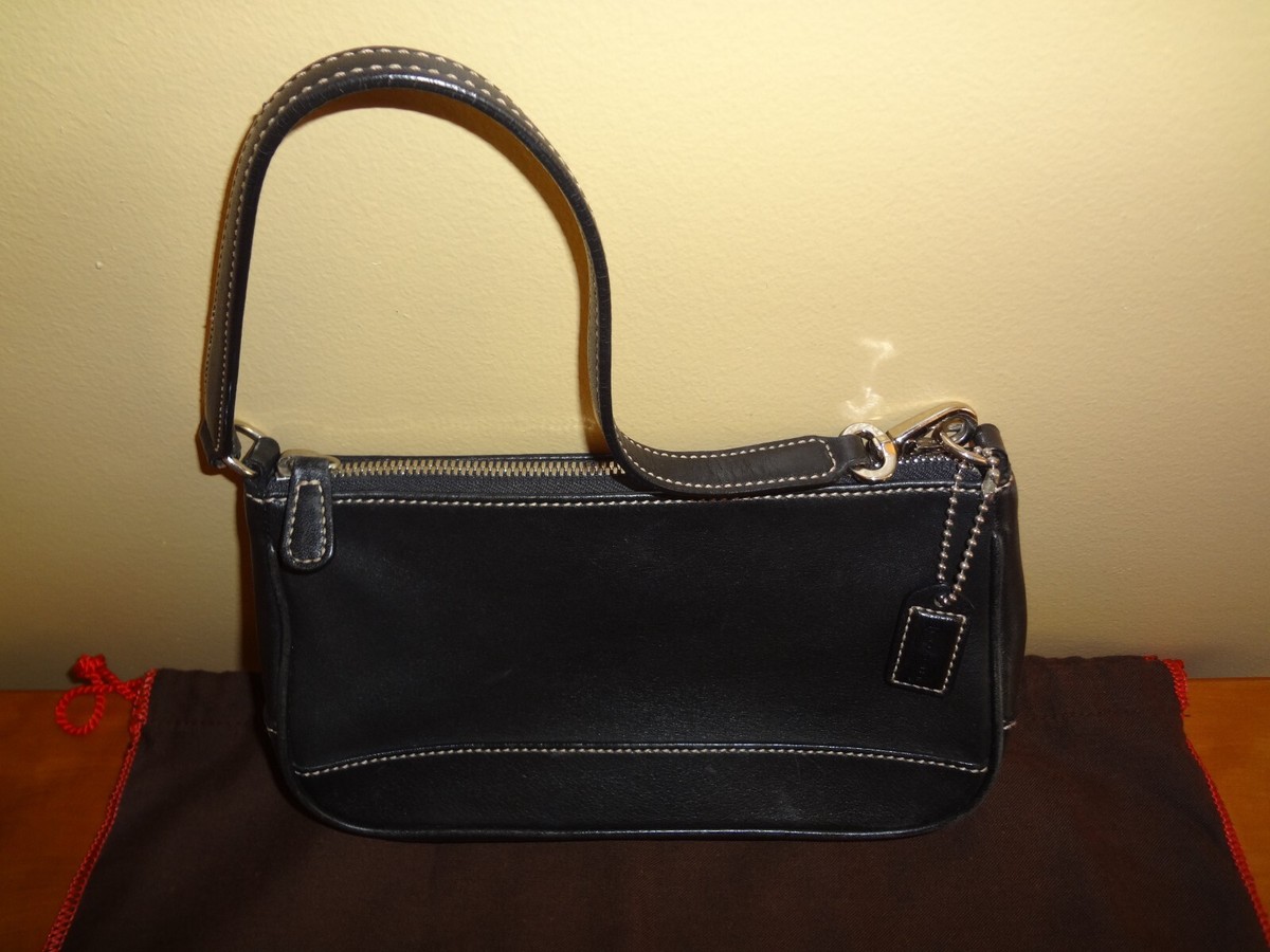 バッグ Coach Baguette Hampton Semi Demi Bag Vintage Coach Hampton Black Leather Demi Baguette Shoulder Bag