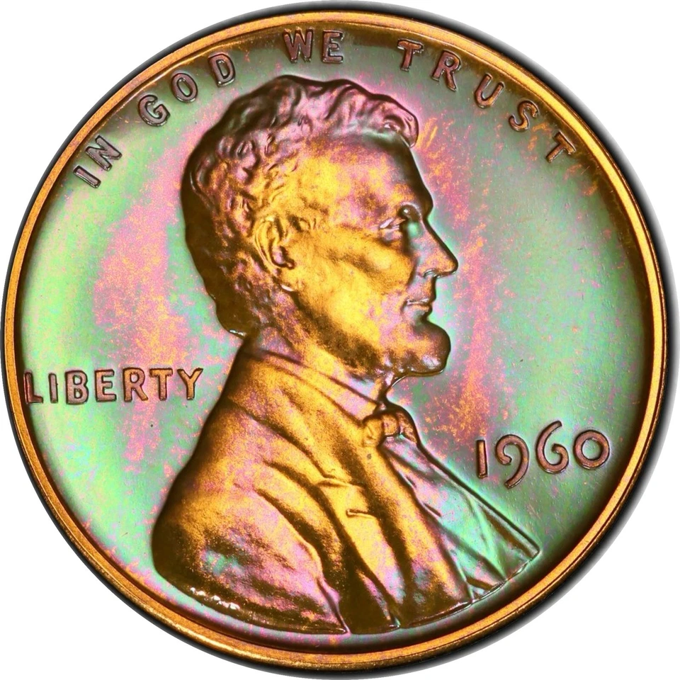 1960 Lincoln Memorial Cent PR67 RB Large Date PCGS GRADED Monster Rainbow Toning - Image 2 of 4